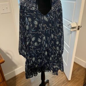 Free People Blue Ruffled 3/4 Sleeve Tunic